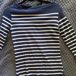 Navy and white striped quarter sleeve top